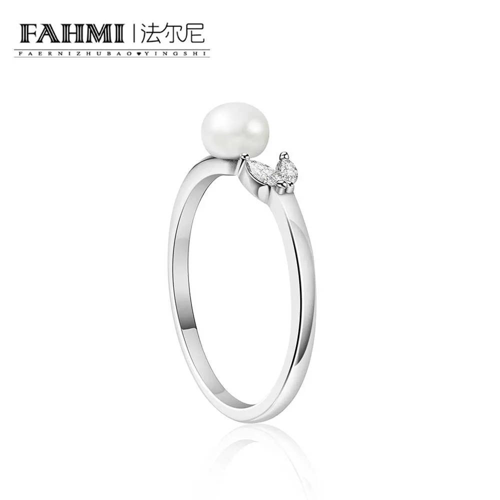 

FAHMI 100% 925 Sterling Silver High Quality Simple Pearl Leaf Ring Fashion Temperament Women's Original Jewelry Gift Recommended
