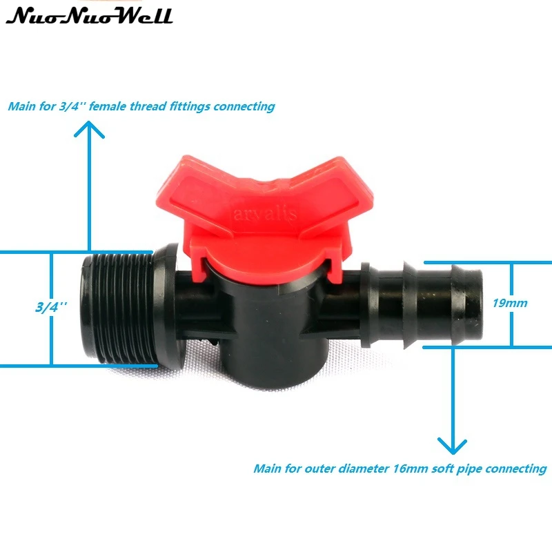 5pcs 3/4" Male Thread D20PE Pipe Valve By pass Hose Switch Drip Irrigation System Water Valve