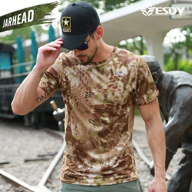 

2018 New Outdoor Hunting T-shirt Men Breathable Army Tactical Combat T Shirt Military Dry Sport Camo Camp Tees camouflage
