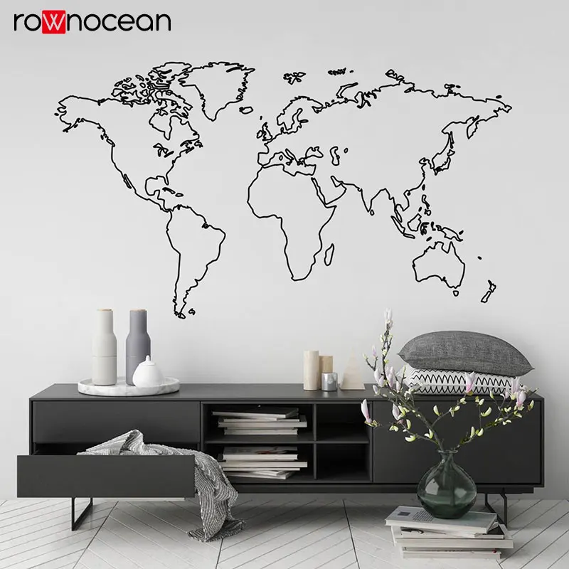 

World Map Globe Outline Vinyl Wall Sticker Home Decor Living Room Removable Mural Bedroom Office Decals Large Wallpaper 3215
