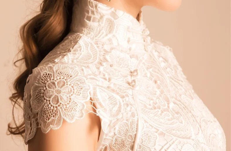 chinese shanghai white lace short cheongsam qipao chi pao dresses elegant plus size hot new (11)