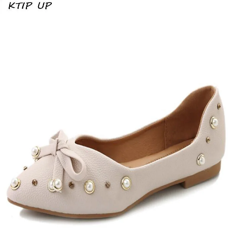 

Bow Women Shoes Spring And Summer New Ladies Shoes Pearl Soft Bottom Shallow Mouth Pointed Casual Shoes Woman Zapatillas Mujer
