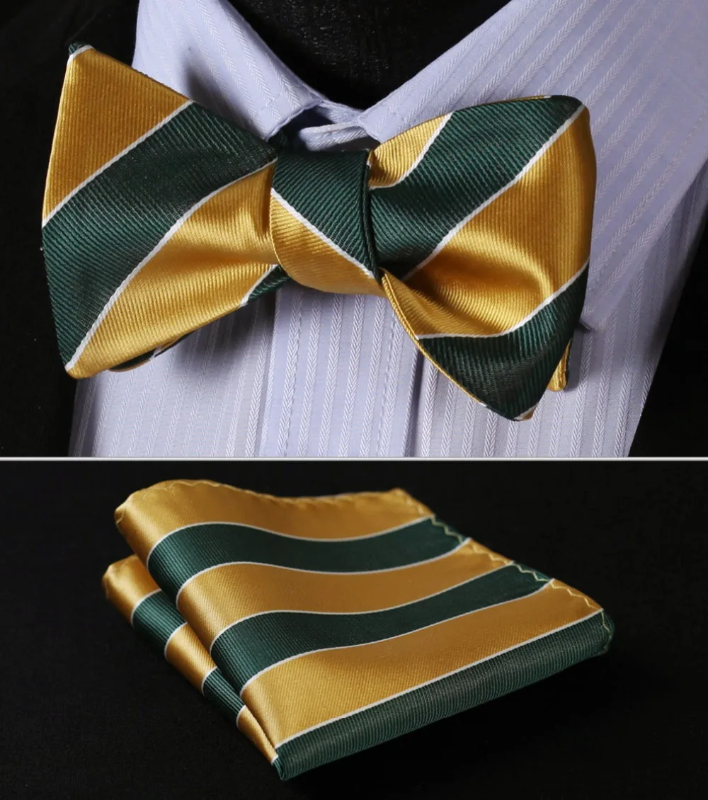  Check Paisley Sthipe 100%Silk Jacquard Woven Men Butterfly Self Bow Tie BowTie Pocket Square Handke