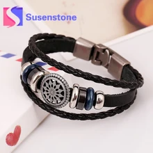 Винтажный вЕтряный Многослойный кожаный браслет для мужчин и женщин, браслет из сплава с цветочными бусинами ручной работы, универсальный браслет