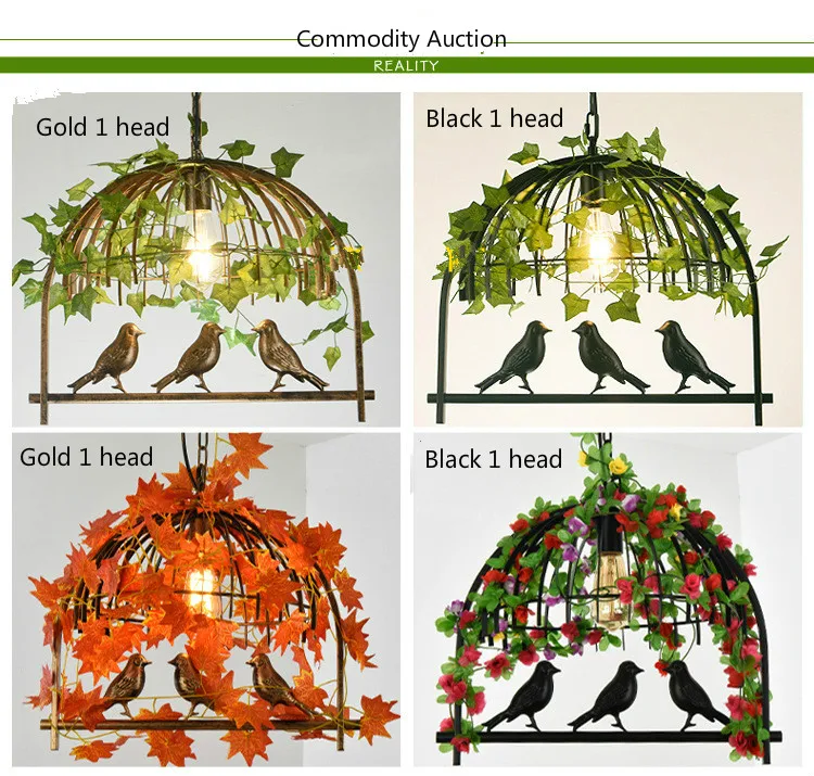 Люстра креативные растения Ретро Промышленная клетка бар персональная одежда магазин ресторан птица орех железные лампы
