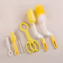 7 шт./компл. маленьких щетка для чистки бутылки щетка для сосков голову инструменты поролоновая щетка для мытья кружек комплект длинной ручкой Силикона Бутылку Кисти молокоотсос