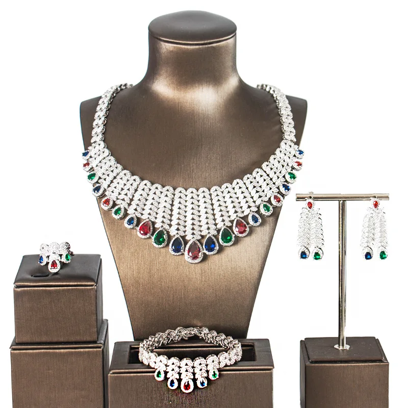 

Luxury Wedding Jewelry Set Top Quality Zirconia Jewelry Water Drop Necklace Set for Bride Royal Wedding Jewelries