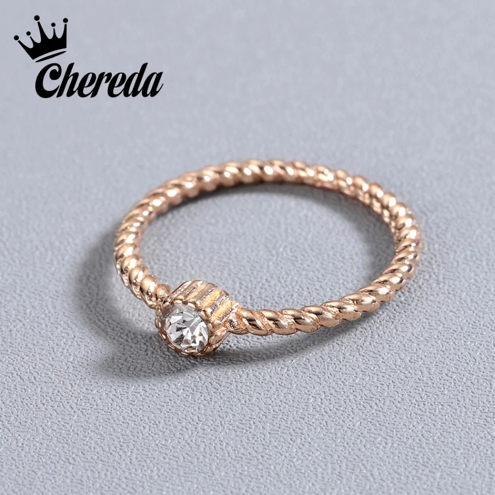 

Chereda Simple Small Round Crystal Ring for Women Gold Color 7 Size Delicate Finger Knuckle Rings Wedding Party Gift