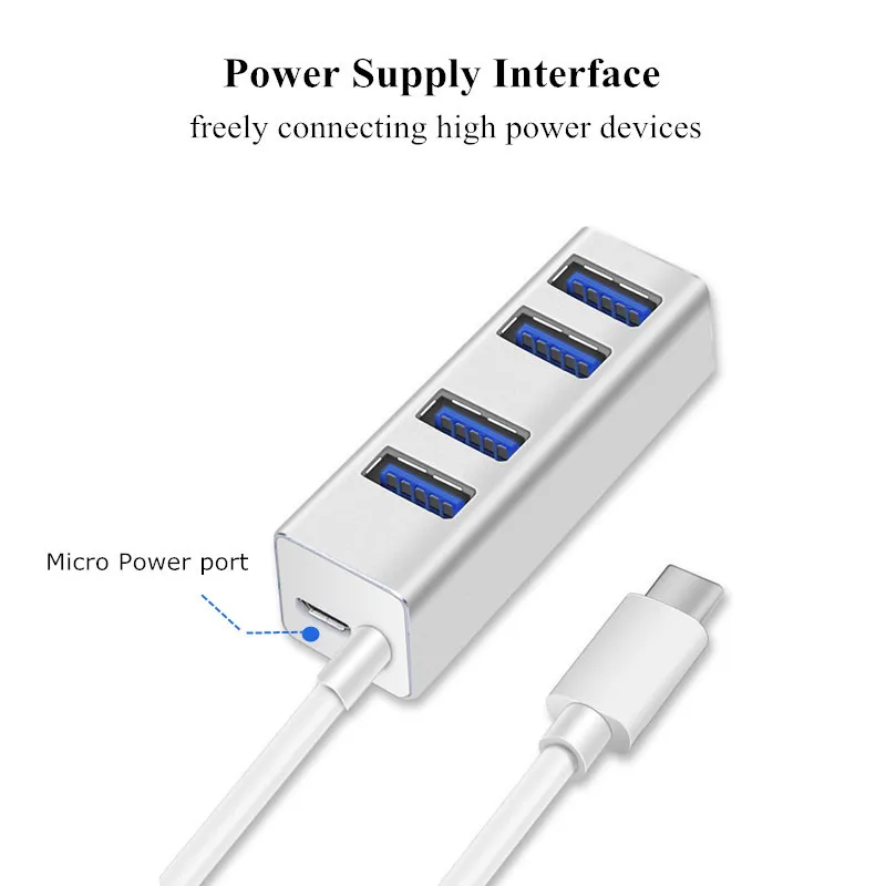 Binful USB c HUB 4 Порты и разъёмы USB 3.0 хаб с Micro USB Мощность Порты и разъёмы Тип c сплиттер для ноутбука Тетрадь аксессуары алюминиевой шель