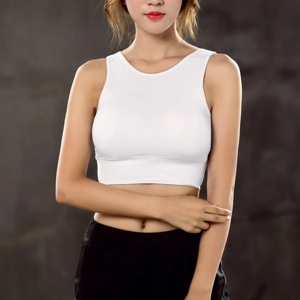 

Women Athletic Running Sports Gym Fitness Seamless Padded Solid Color Comfort ladies tops summer casual slim wear Vest Tops#40