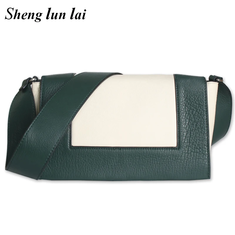 

Sheng lun lai Brand Designer Messenger Crossbody Bags For Women Genuine Leather Shoulder Bag Contrast Color Cow Leather Flap Bag