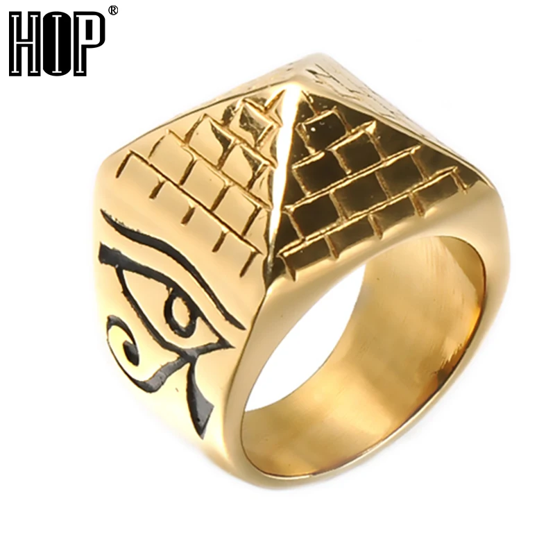 Хип Хоп рок золотой цвет Horus Eyes Anubis узор треугольник пирамидальное кольцо из