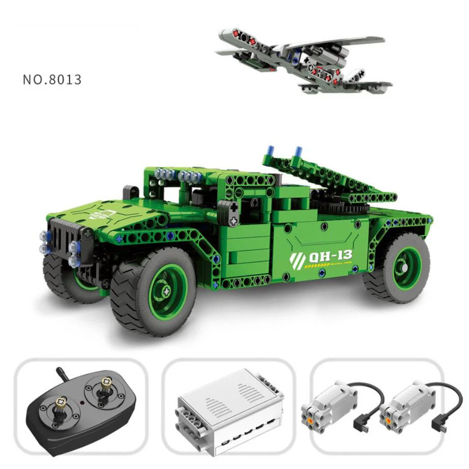 Moden military ww2 Vehicular unmanned aerial vehicle block 2.4Ghz radio remote control Hummer car model stacking bricks rc toys
