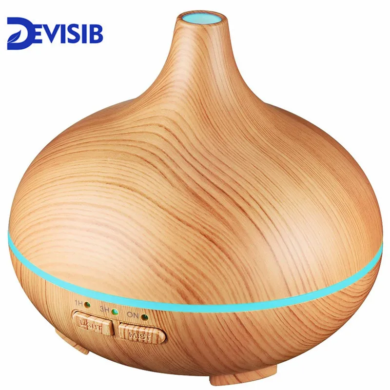 

DEVISIB 150ml Aroma Essential Oil Diffuser Wood Grain Ultrasonic Cool Mist Humidifier 7 Color LED Light for Office Home Bedroom