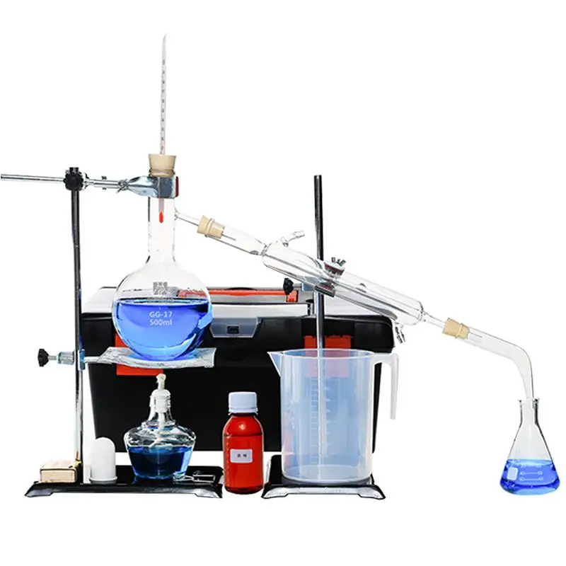 

500ml New Lab Essential Oil Distillation Apparatus Water Distiller Purifier Glassware Kits w/Condenser Pipe Full Sets