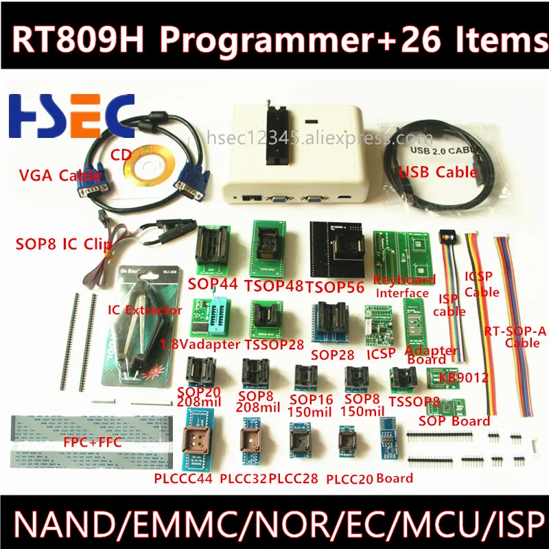 

Newest Universal RT809H EMMC-Nand FLASH Programmer+26 ItemsTSOP56 TSOP48 Adapter EMMC-NAND NOR better than RT809F TL866CS TL866A