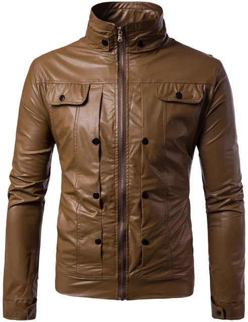 

2019 Spring Motorcycle Leather Jacket Men New Classic PU Leather Jacket Multi-pocket Zippers Coat Jaqueta De Couro Masculina