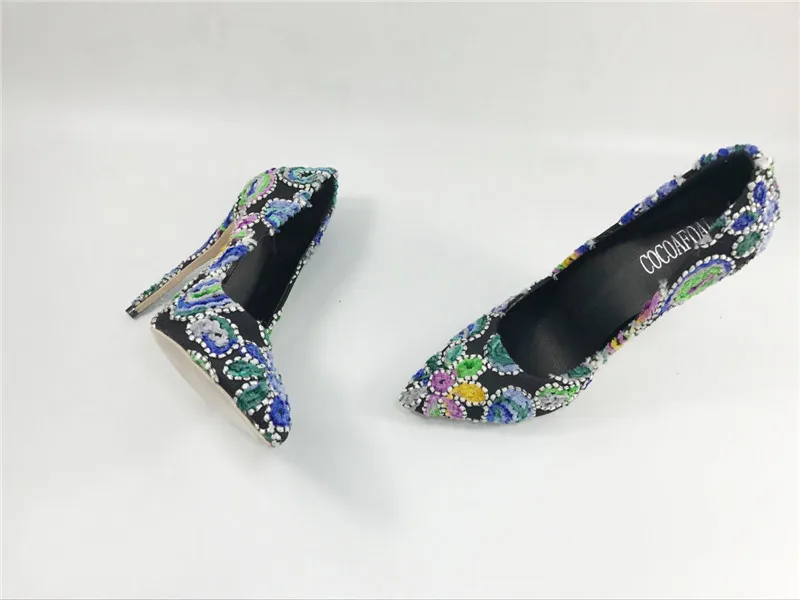 COCOAFOAL женская обувь на сверхвысоком каблуке плюс Размеры Большие размеры 33–43 модные, пикантные вручную свадебные туфли женские туфли-лодочки Вечерние туфли на каблуке высотой 12 см туфли-лодочки с росписью