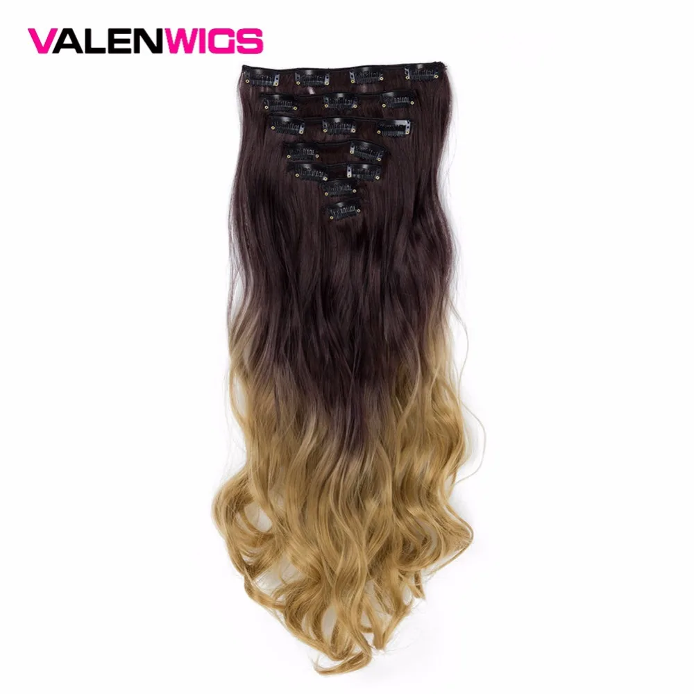 ValenWigs 130 г два тона 32 цвета 7 шт./компл. клип на наращивание волос 22 ''длинные волнистые Омбре синтетические накладные волосы для женщин