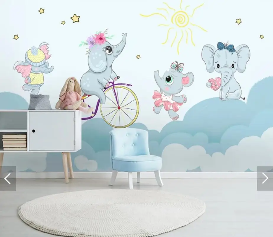 Us 8 82 51 Off Lovely Bike Elephant Wall Mural Wallpaper For Kids Bedroom Home Wall Decor Wall Paper Rolls Contact Paper Papel De Parede Custom In