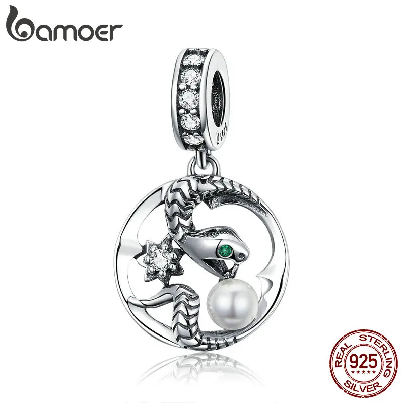 

BAMOER Genuine 925 Sterling Silver Snake Pendant Clear Cubic Zircon Snake Charms fit Women Bracelets Necklaces Jewelry SCC1046