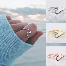

HUITAN Female Simple Summer Beach Wave Rings Fashion Ring For Women Birthday Gifts #6-11 Size Jewelry wholesale lots bulk