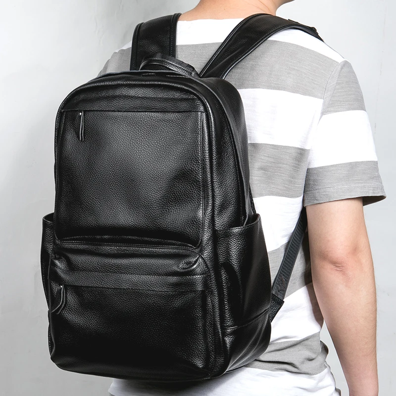 New Large Travel Backpack Teenagers School Book Bag Cowhide Genuine Leather Male Leisure Bag Men 14