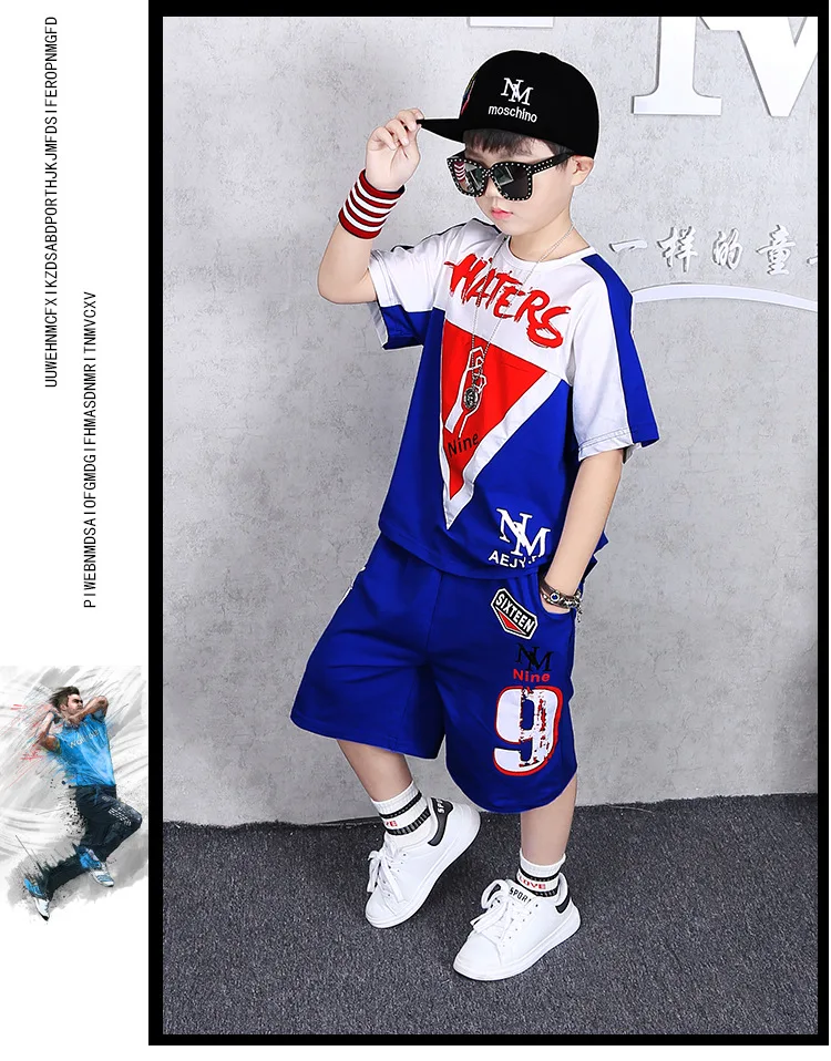 Roupas de Esportes Conjunto de Duas Vestuário das Crianças Anos de Idade Roupas da Criança Crianças Terno Menino Verão Peças Costura 4 6 8 10 12 14 16 Mod. 261737 10 Crianças roupas de esportes terno menino verão