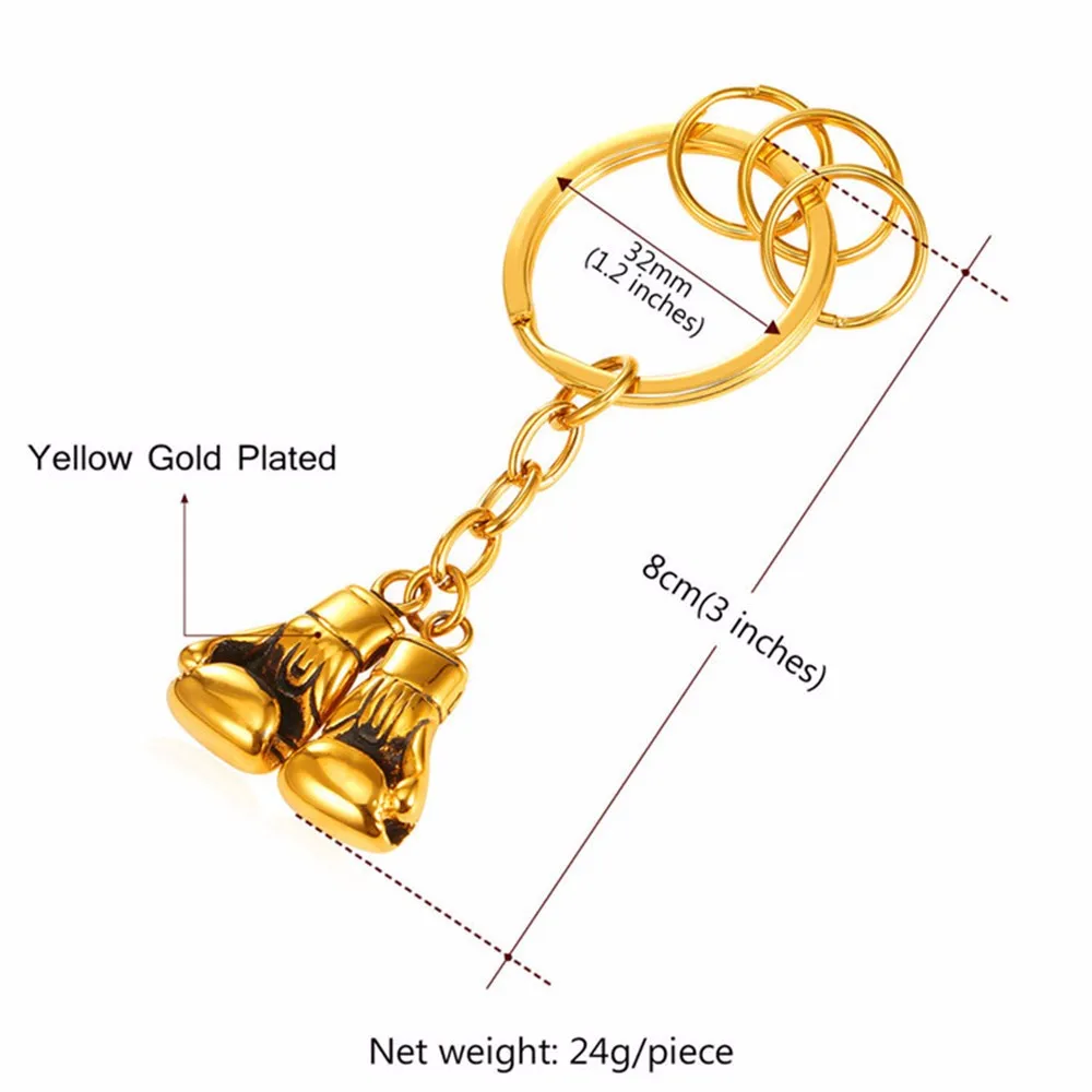Золотой цвет брелок с боксерскими перчатками пара металлический держатель для ключей 316L нержавеющая сталь боксерская перчатка брелок Спортивная брелок подарок K21G