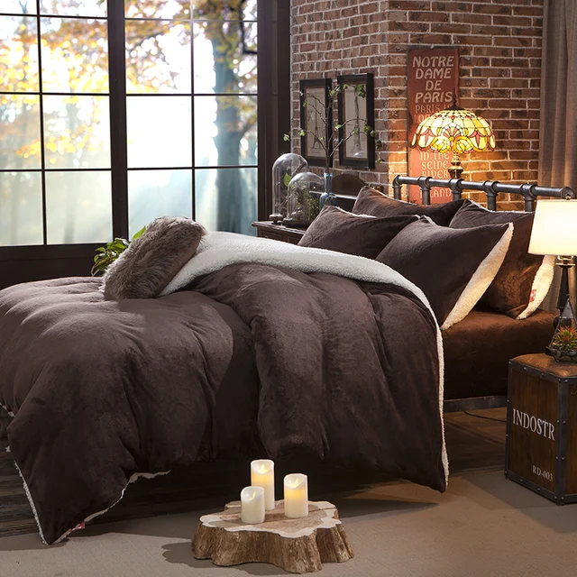 warm winter bedclothes brown coffee thick fleece queen king size notre dame bed sheets