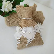Натуральная джутовая и белая кружевная сумка на шнурке, свадебная сумка, маленький Подарочный мешок, 4x6 дюймов