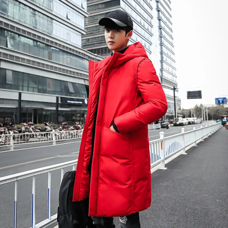 

2018 New Long Thick Winter Coat Men Brand Clothing Black Solid Warm Hooded Jacket Male Quality Parkas Jacket Red M-5XL