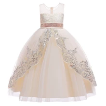 Белое длинное платье подружки невесты, Детские платья для девочек, украшенное пайетками Вечерние и свадебное платье Одежда для девочек платье принцессы 4 От 10 до 12 лет