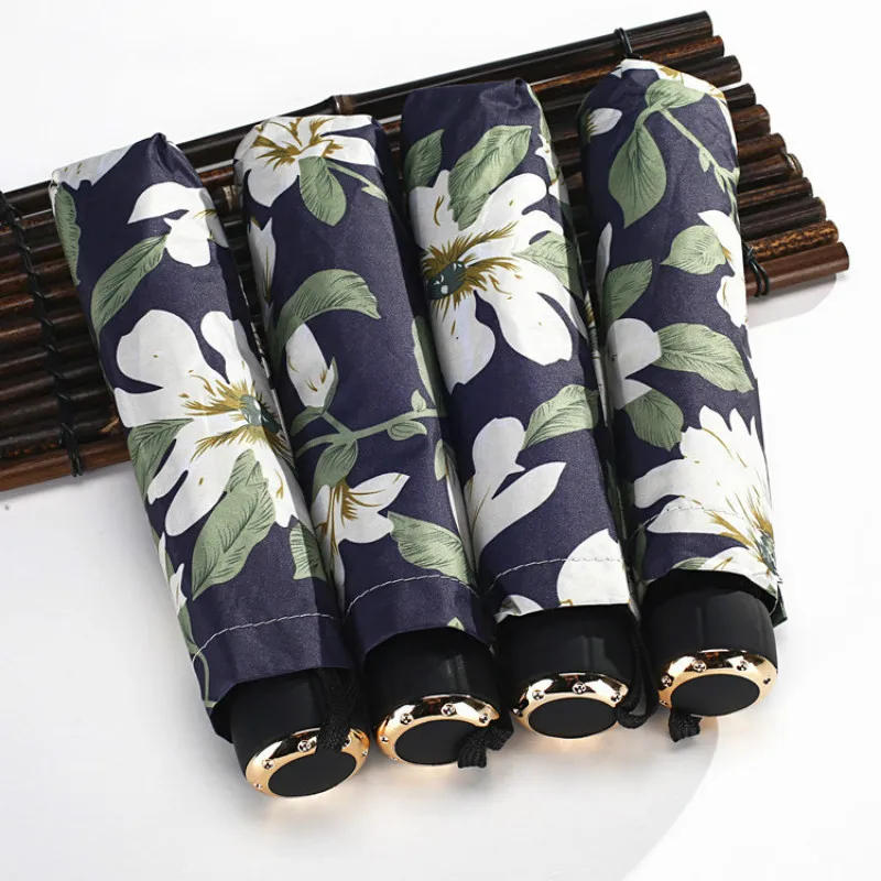 

Creative Blooming Lily Portable Sun Umbrella Rain Women Three Folding Black Coating Sun and Rain Anti-UV Car Umbrellas Parasol
