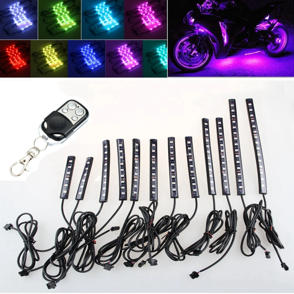 

12Pcs 18 Colors Motorcycle LED Neon Flexible Strips Light Lighting Kit 2 Million