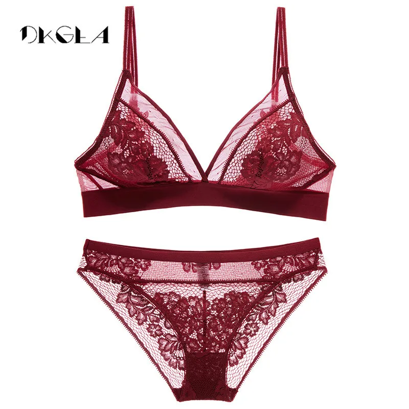 See Through Bra And Panty Sets Brand Lace Brassiere Ultrathin Transparent Women Underwear Bra Seamless Sexy Lingerie Set Purple