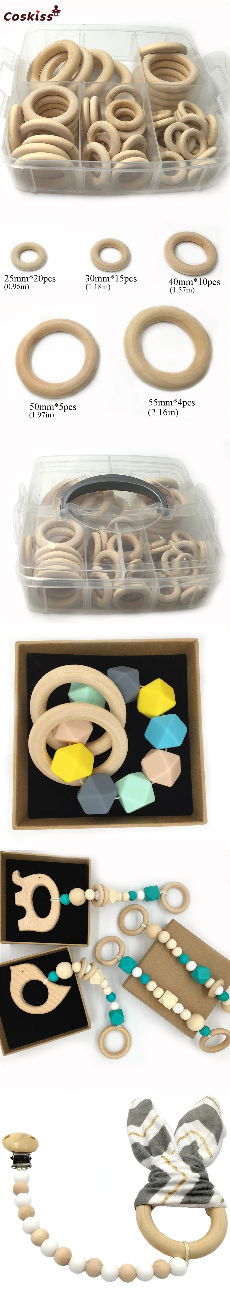 Baby Wooden Teether Nature Montessori Baby Toy Organic Infant Teething Teether Toy Accessories Wooden Ring Set Necklace