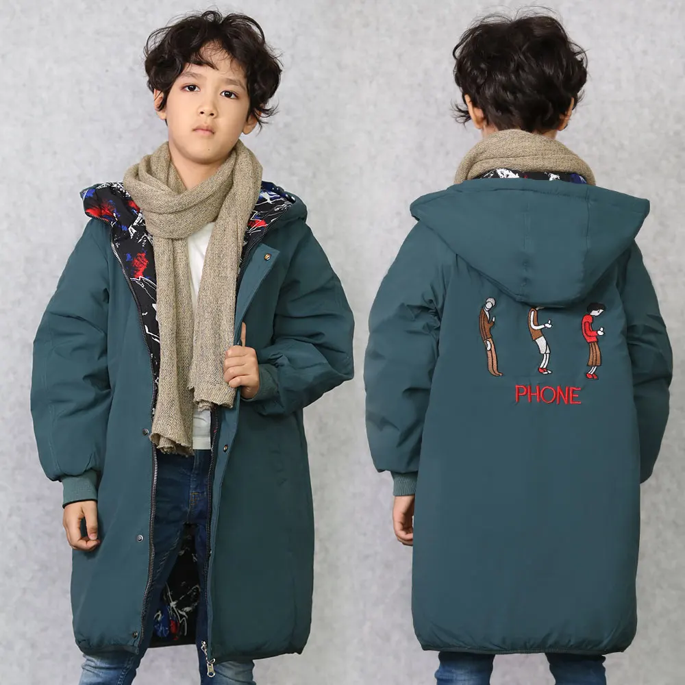 

HSSCZL Boy Duck Down Jackets 2018 Brand Long winter Thicken Children Big Boys Down Coat Hooded Outerwear Overcoat Clothing 7-14A