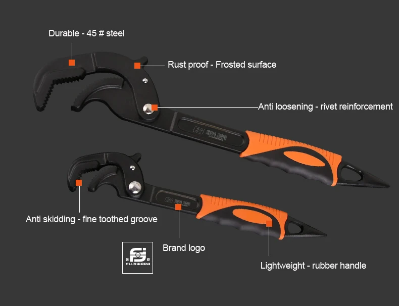 Универсальный Быстрый трубный ключ FUJIWARA саморегулирующийся трубный ключ набор с чугунным корпусом(2 шт.) 14-30 мм 30-60 мм