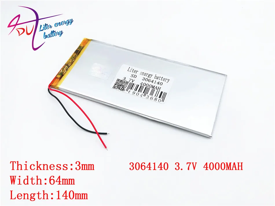 

Liter energy battery 1PCS/Lot 3.7V lithium polymer battery 3064140 4000MAH 3065140 mobile power Tablet PC DIY