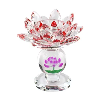 

New Crystal Lotus Candlestick Feng Shui Crafts Crystal Quartz Glass Paperweight Statue Home Decoration Wedding Souvenir Gift