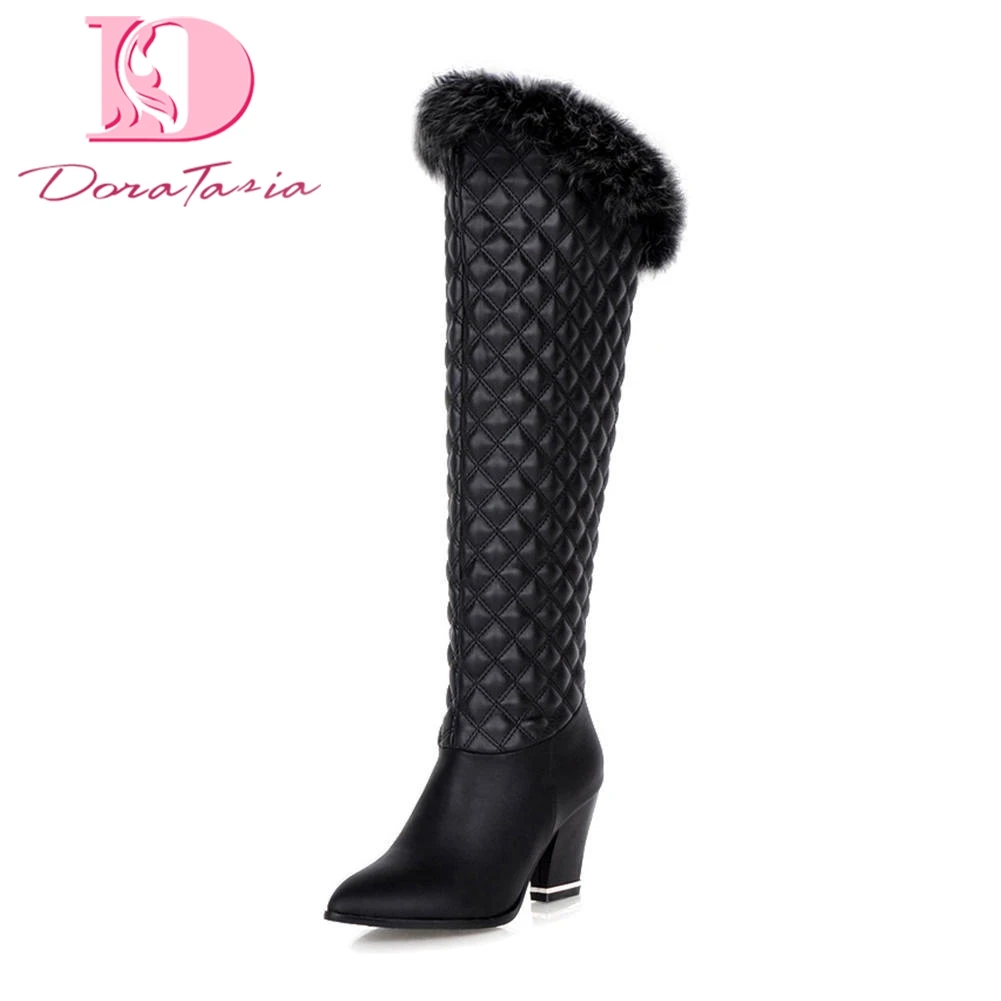 

Doratasia Brand big size 34-43 high Heels Pointed Toe Knee High Boots Woman Shoes On Sale White Black Boots Female Shoes Woman
