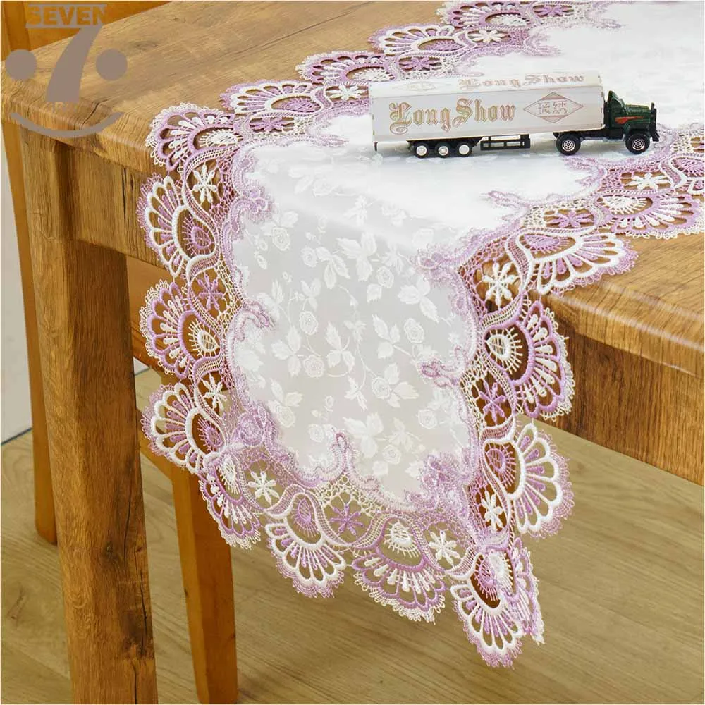 Free Shipping Creative Home Decorative Dining Banquet Birthday Festival Embroidered Two Tone Border jacquard Table Runner