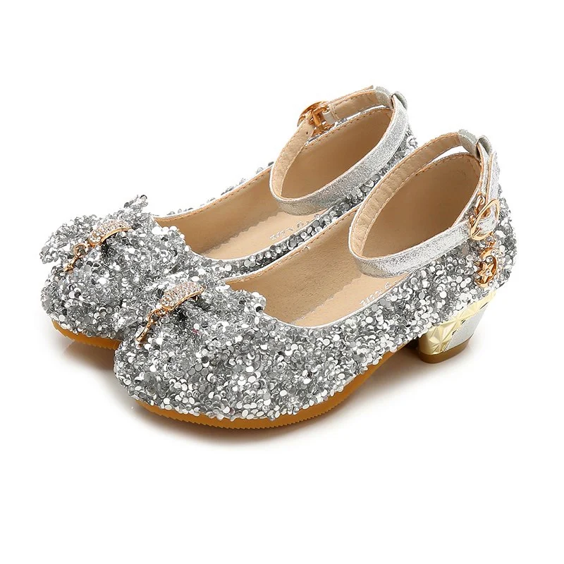 

New 2018 Children Princess Shoes Girls Sequins Girls Wedding Party Kids Dress Shoes for Girls Pink / Silver School Shoes 24#-35#