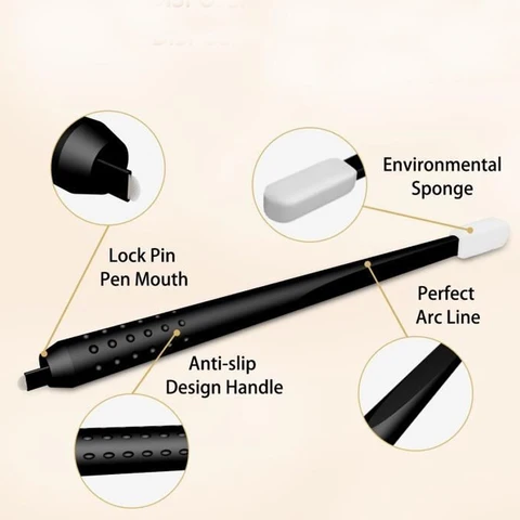 Lâminas de Bordado Profissional Permanente Maquiagem Preto Descartável Microblading Canetas Ferramentas Manuais 0.18mm 18u Pinos Agulhas 10 Pçs