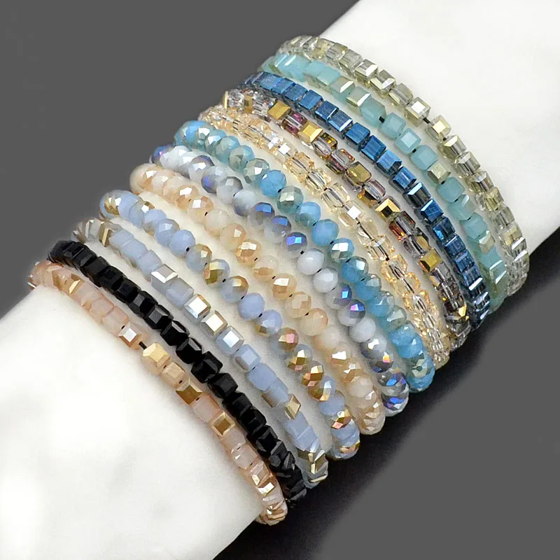 10PCS/Lot Men's Women's 4mm 4x6mm Czech Crystal Macrame Beads Bracelet