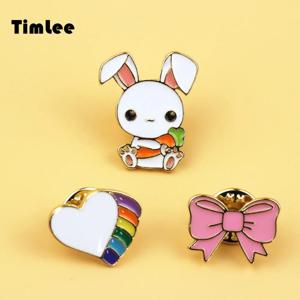 

Timlee X206 Free shipping Cute Rabbit Heart Pink Bowknot Alloy Brooch Pins,Fashion Jewelry