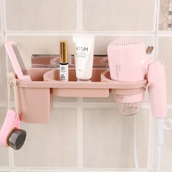 

Multi-function hair dryer rack comb holder PP Wall Mounted Rack Shelf for Hotel Bathroom Storage Organizer Hairdryer Holder