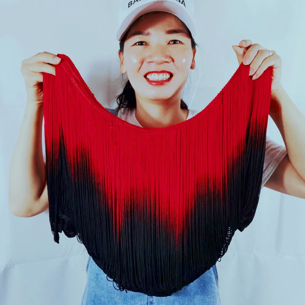

YACKALASI 5 Yds Latin Fringe Tassel Dip Dye Omble Latin Dress Macrame Lace Samba Dancewear Trimming Sewing Trims Red/Black
