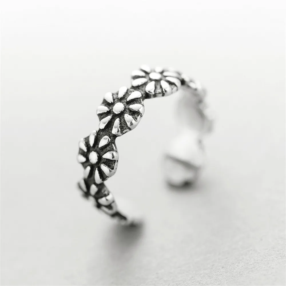 flowers Tai-silver open ring 100% Sterling 925 silver Jewelry Vintage Adjustable rings for women gift